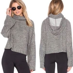 FP MOVEMENT Brushed Nova Fleece Cowl Neck Cozy Cropped Hoodie Gray